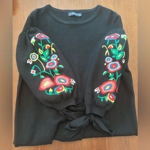 Zara Knit Dress w/Puff Sleeve and Embroidery